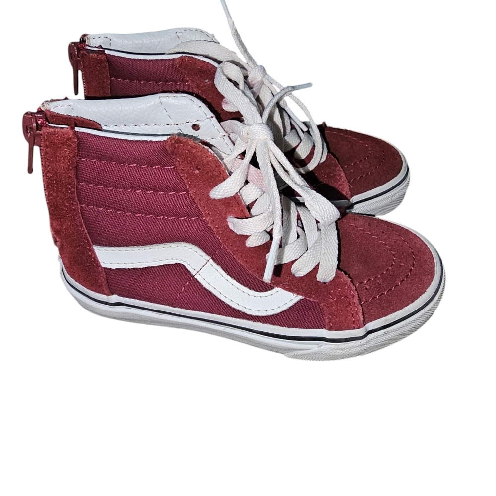 Vans skate hi top maroon shoes kids girl boy 11 zip back youth/Toddler